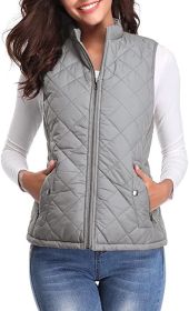 Women's Cotton Vest Stand Collar Zipper Pocket Warm (Option: Light gray-S)
