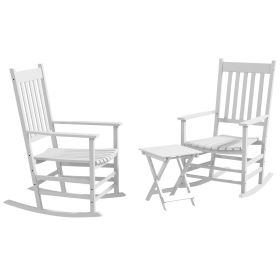Outdoor Rocking Chair Set of 2 with Side Table, Patio Wooden Rocking Chair with Smooth Armrests, High Back for Garden, Balcony, Porch, Supports (Option: White-1190x590x210 mm)
