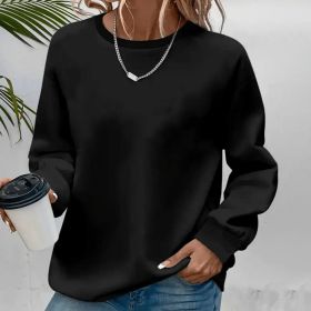 Women's Solid Color Casual Pullover Sweatshirt - Minimalist Round Neck Long Sleeve Top For Spring&Fall (Option: Black-S)