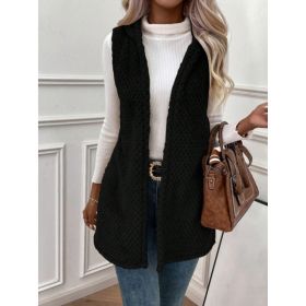 Open Front Hooded Plush Vest Coat (Option: Black-S)