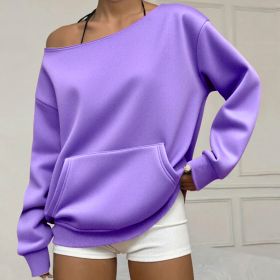 Fashionable Pullover Crew-Neck Off-Shoulder Sweatshirt For Women (Option: Light Purple-S)
