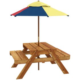 Sensory Table 3 in 1 Toddler Water and Sand Table w/ Foldable Umbrella 2 Play Boxes Removable Top, 3-6 Years Old, Teak (Option: Teak-970x430x175 mm)