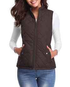 Women's Cotton Vest Stand Collar Zipper Pocket Warm (Option: Brown-S)