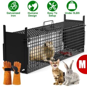 Live Animal Cage Trap For Animals Under Easy To Setup Humane Galvanized Iron Trap Cage For Raccoons Armadillos Groundhogs Muskrats Opossums Skunk (Option: MBlackWithGlove)