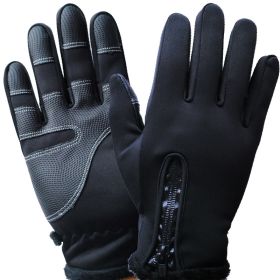 Full Finger Touch Screen Zipper Ski Gloves (Option: Black A-L)