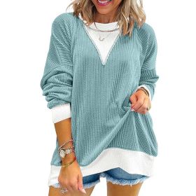 Women's Color Block Pullover - Casual Crewneck Long Sleeve Sweatshirt, Cute Loose Fit Top (Option: Light green-2XL)