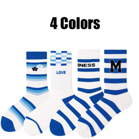 4 Pairs Women's Colorful Novelty Funny Pattern Combed Crew Socks Hiking Running Athletic Cushioned Compression Socks Anti-odor And Breathable For (Option: Women)