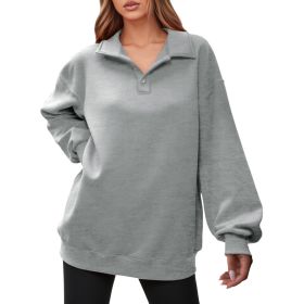 Fisoew Women Collared V Neck Sweatshirt Casual Oversized Long Sleeve Fashion Pullover Tops (Option: Light Grey-XS)