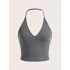 SHEIN EZwear Summer Solid Crop Halter Top (Option: Dark Grey-XL)