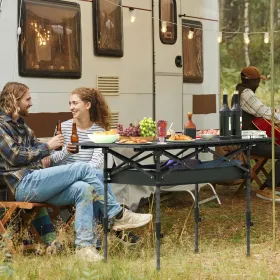 Portable Folding Camping Table With Adjustable Height Rustproof Carbon Steel Foldable Roll-Up Camping Table For Picnic Camping Hiking Beach BBQ (Option: LSizewithNet)