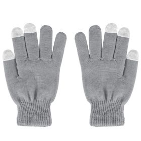 3 Color Options -- 1 Pair Unisex Winter Knit Gloves Touchscreen Outdoor Windproof Cycling Skiing Warm Gloves (Color: Grey)