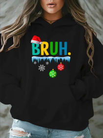 Women'S Plus Size Christmas Sweatshirt - Casual Hoodie  Alphabet Print, Oversized Hooded Pullover With Pockets For Fall Winter (Option: Black-S)