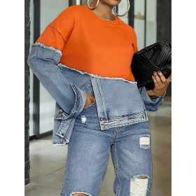 Womens Casual Fashionable Color-blocked Minimalist Top (Option: Orange-S)