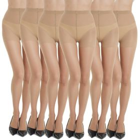 6Pairs Womens 20D Ultra Sheer Tights With Control Top Run Resistant Pantyhose (Option: Nude-Xl)