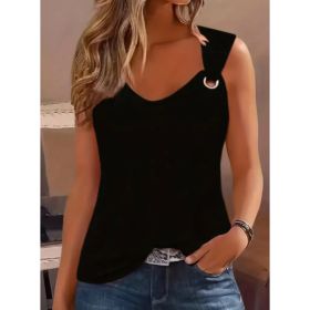 Summer Solid Crew Neck Tank Top (Option: Black-S)