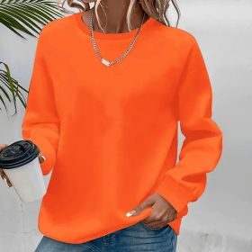Women's Solid Color Casual Pullover Sweatshirt - Minimalist Round Neck Long Sleeve Top For Spring&Fall (Option: Orange-S)