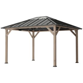 10' x 12' Hardtop Gazebo with Galvanized Steel Roof, UPF50+ Wood Permanent Pavilion with Clear Roof Top, Light Walnut (Option: Light Walnut-1840x340x245 mm)