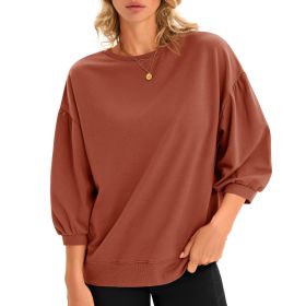 Fisoew Womens Puff Sleeve Sweatshirts Casual Crewneck Sleeve Loose Fit Fall Pullover Tops (Option: Brown-XXL)
