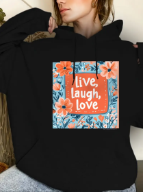 Ladies' Casual Printed Hoodie,Sweatshirt, Fashionable Drawstring Pullover, Suitable For All Seasons, Suitable For Both Men And Women, Simple Desi (Option: Black-S)