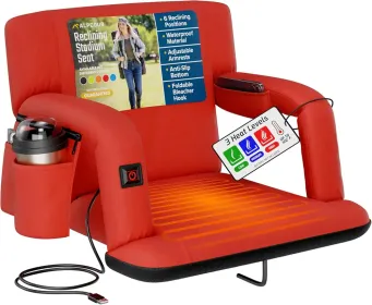 Alpcour Heated Reclining Stadium Seat For Bleachers With Back Support (Option: Red-21Wide)