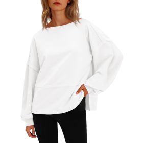Fisoew Womens Casual Crewneck Sweatshirts Lantern Long Sleeve Side Slit Loose Sweatshirt Fall Crop Pullover Tops (Option: White-S)