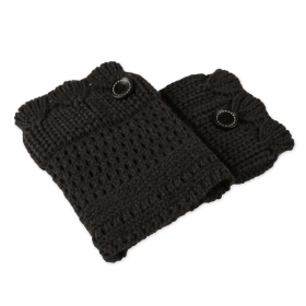 Women Winter Crochet Knit Leg Warmers (Color: Black)