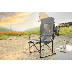 Heavy Duty Folding Camping Chair With Extra Large Portable Side Table And Pocket For Beach, Fishing, Travel, Picnic, And Lawn Gray (Color: Gray)