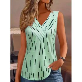 Women's Sleeveless V-Neck Tank Top With Geometric Print (Option: Green-XL)