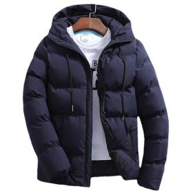 New Men's Pure Cotton Padded Jacket Hooded Coat (Option: Navy Blue-M)