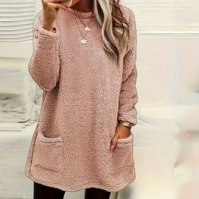 Women's Long Sleeved Pocket Plush Hoodie T-shirt (Option: Pink-S)