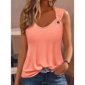 Summer Solid Crew Neck Tank Top (Option: Pink-S)