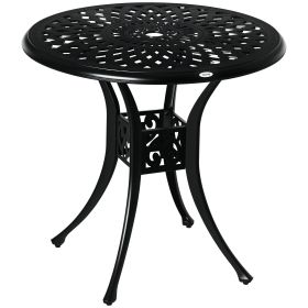 30" Round Patio Dining Table with Umbrella Hole, Antique Cast Aluminum Outdoor Bistro Table Only, Black (Option: Black-825x825x75 mm)