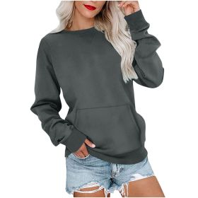 Women's Pin Solid Color Round Neck Loose Long-sleeved Sweater (Option: Dark Gray-S)