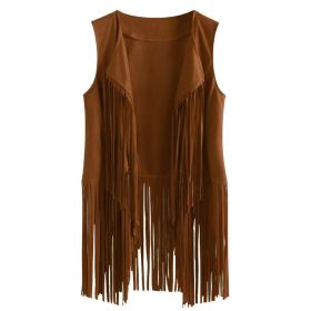 Women's Solid Color Sleeveless Fringe Vest - Lightweight Summer Bohemian Wear (Option: Brown-M)