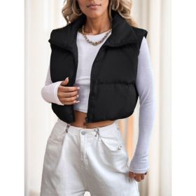Zipper Front Casual Vest Khaki Winter Coat (Option: Black-S)