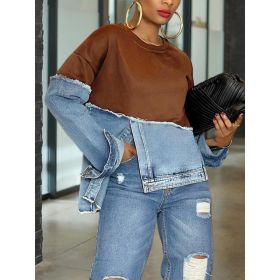 Womens Casual Fashionable Color-blocked Minimalist Top (Option: Brown-S)