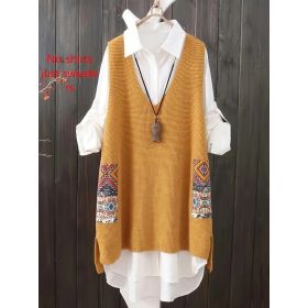 Women's Knitted Vest Loose V-neck (Option: Yellow-XL)