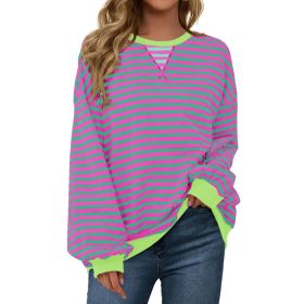 Fisoew Womens Striped Oversized Sweatshirt Color Block Crew Neck Long Sleeve Shirt Casual Loose Pullover Top Y2K Clothes (Option: Pink-S)