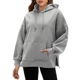 Fisoew Women's Hoodies Oversized Sweatshirts Casual Long Sleeve Side Slit Pullover Tops Fall Winter Outfits With Pocket (Option: Grey-L)