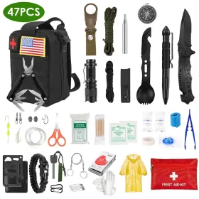 47Pcs Emergency Survival Kit Survival EDC Gear Equipment Tool (Option: Black)