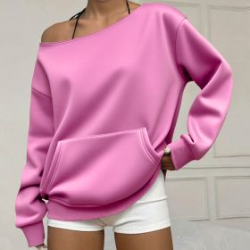 Fashionable Pullover Crew-Neck Off-Shoulder Sweatshirt For Women (Option: Pink-S)