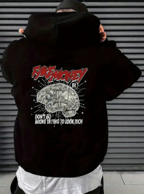 Polyester Letter Printed Men's Casual Hoodie (Option: Black-L)