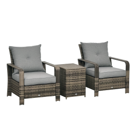 3 Piece Patio Furniture, PE Wicker Storage Table & Chairs, Gray (Option: Gray-730x720x420 mm)