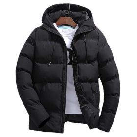 New Men's Pure Cotton Padded Jacket Hooded Coat (Option: Black-M)