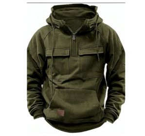 Men's Solid Color Casual Sweatshirt (Option: Military Green-2XL)