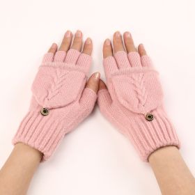 Wool Fingerless Gloves Women's Warm Fashionable Knitted Half Finger Oversleeves (Option: Pink-Free Size)