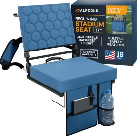 Alpcour Folding Reclining Stadium Seat With Back Support For Bleachers (Option: NavyBlue-17Wide)