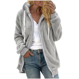 Women's Fashion Loose Thick Plush Hooded Jacket (Option: Gray-S)