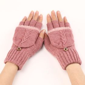 Wool Fingerless Gloves Women's Warm Fashionable Knitted Half Finger Oversleeves (Option: Leather Pink-Free Size)