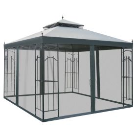 10' x 10' Patio Gazebo with Corner Frame Shelves, Double Roof Outdoor Gazebo Canopy Shelter with Netting for Patio, Wedding, Catering & Events, (Option: Gray-1990x440x195 mm)
